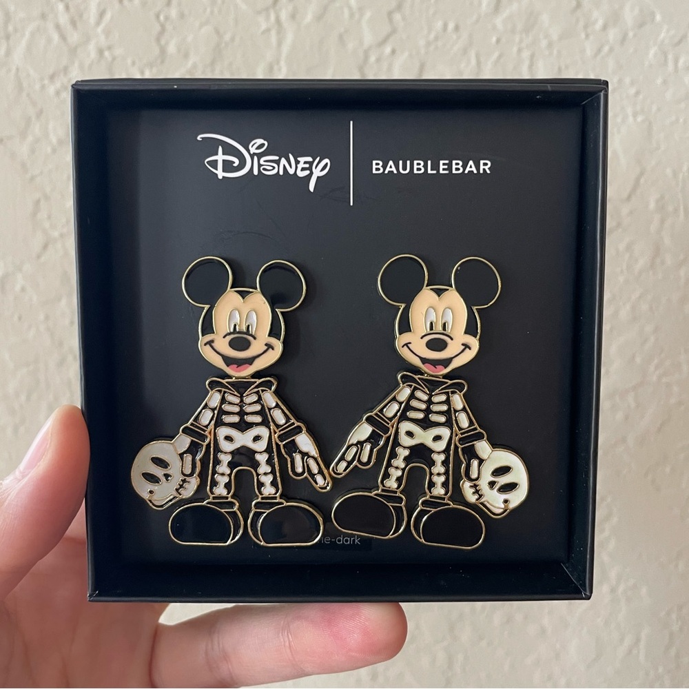 NWT BaubleBar x Disney Mickey Skeleton Glow-in-the-Dark Dangling Earrings
